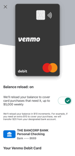 Screenshot of Venmo Debit Card